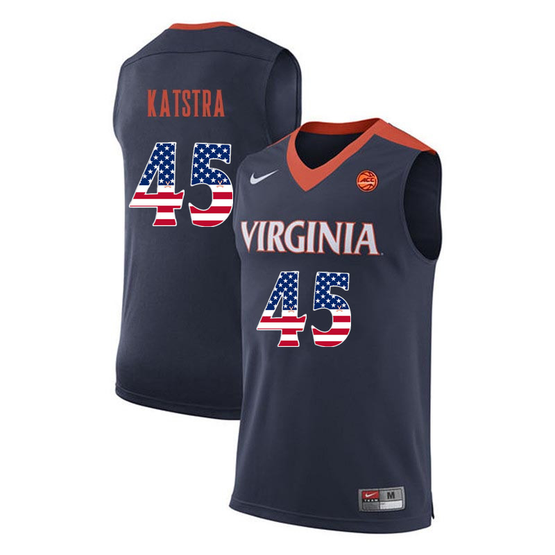 Men Virginia Cavaliers #45 Austin Katstra College Basketball USA Flag Fashion Jerseys-Navy - Click Image to Close